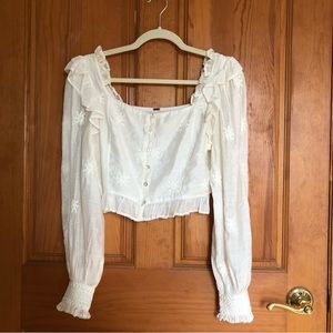 Free People Embroidered Ruffle Blouse